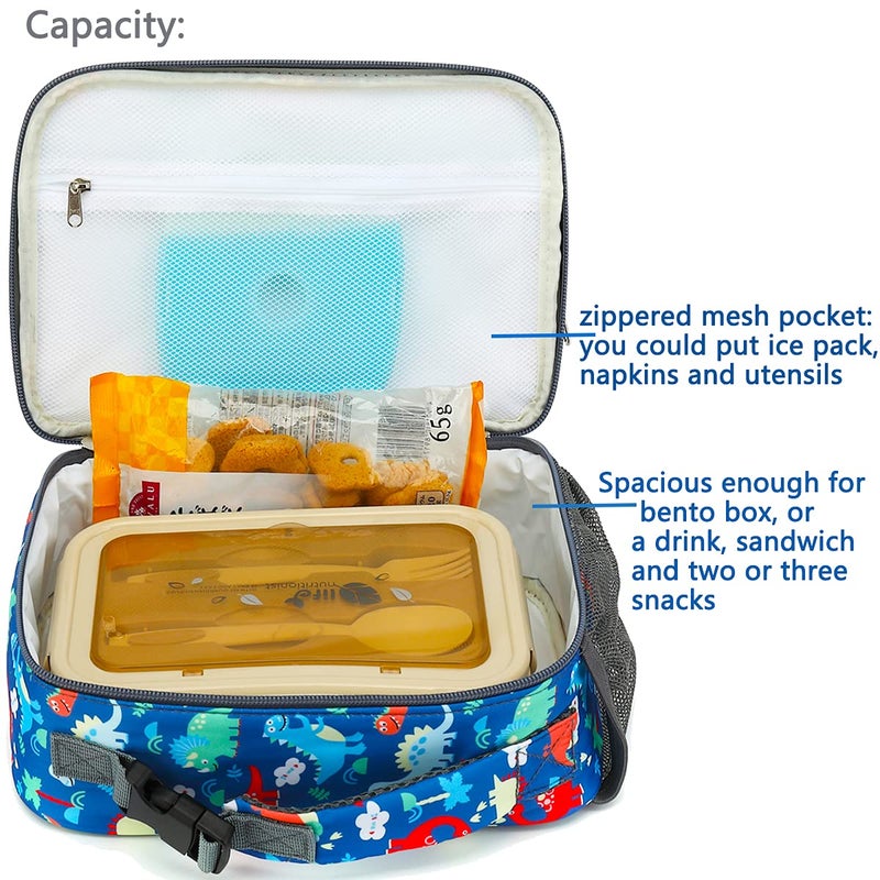 FlowFly Kids Lunch box Insulated Soft Bag Mini Cooer Back to School Thermal Meal Tote Kit for Girls, Boys,Dinosaur - Image 4